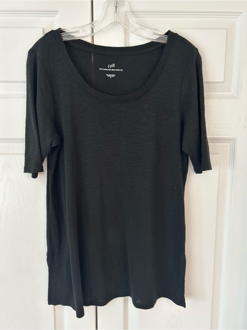 J.Jill Women’s Black Pima Scoop Beck Elbow Sleeve Tee Tunic Blouse Shirt Size S